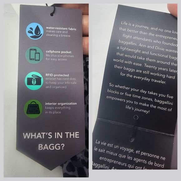 Baggallini New Classic Go Bagg Black Cheetah Includes RFID Phone Wristlet NWT - Picture 10 of 12